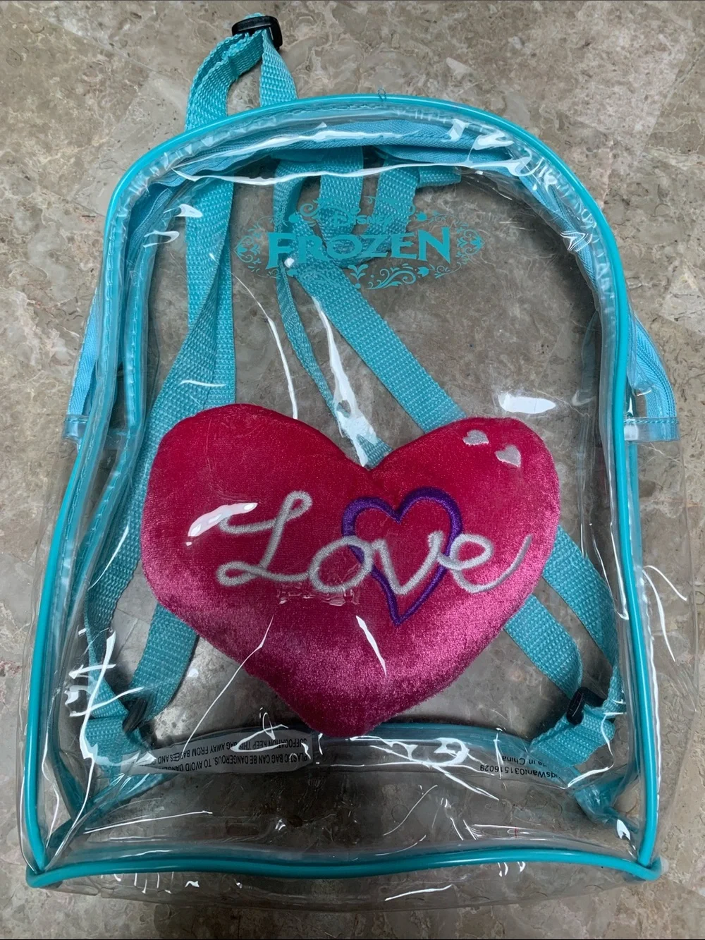 Cute Girl’s Disney Frozen Clear Backpack w/Turquoise Trim.Pre-Owned. Size:9x11.5